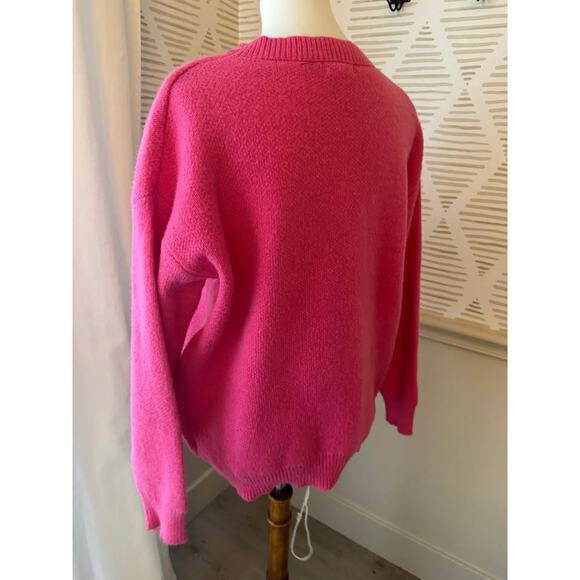 Boutique Women’s Small Hot Pink & White 3D Flower Sweater - Picture 3 of 4